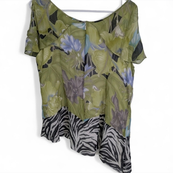 💚3 For $15💚 Soft Surroundings Blouse Women's Large Green 100% Silk Floral - Picture 4 of 4